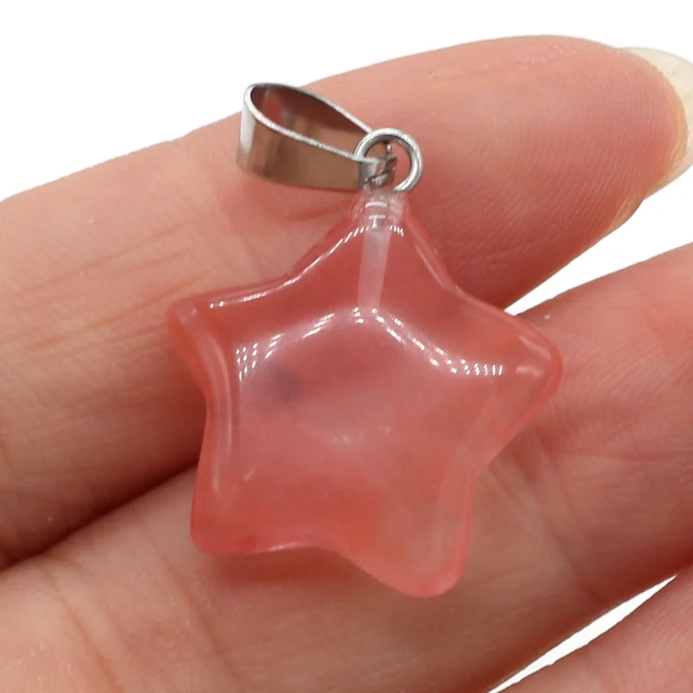 Natural Stone Pendant Rose Quartzs Agate Unakite Pentagram Shape Charms For Making DIY Jewelry Necklace Bracelet Size 20x20mm