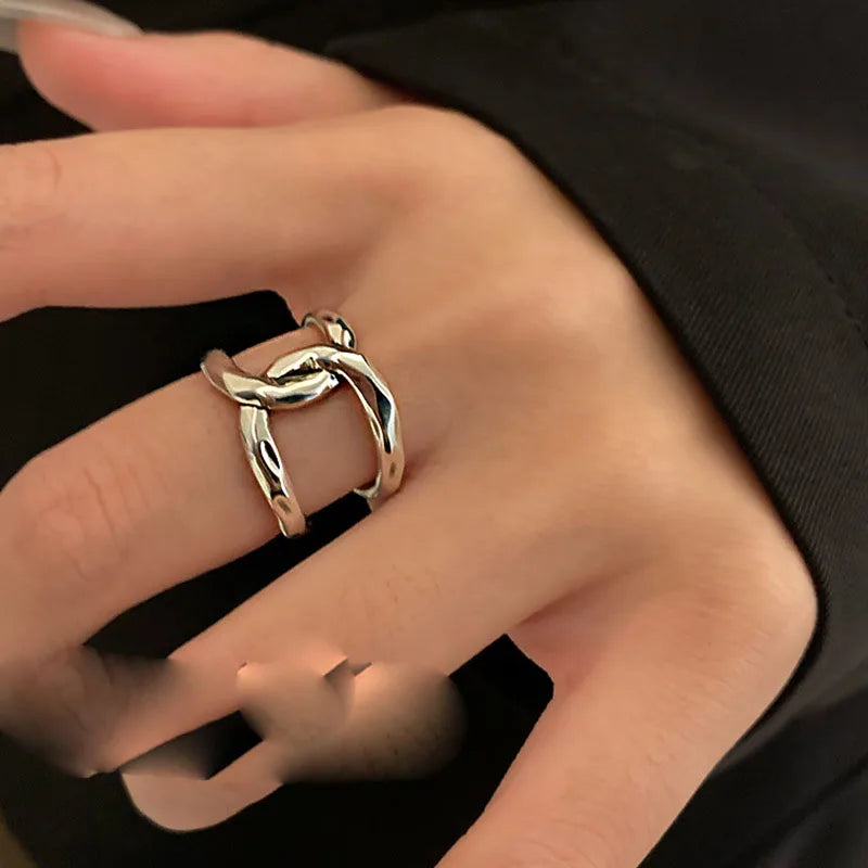 925 Sterling Silver Simple Retro Cross Lines Rings For Women Geometric Fashion Smiple Open Handmade Allergy Party Jewelry Gift