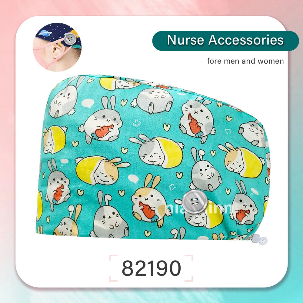 Nurse Scrubs Cap Women Health Workers Frosted Hat Lab Operator Work Cap Beauty Salon Dustjproof Working Hat Adjustable Scrub Cap