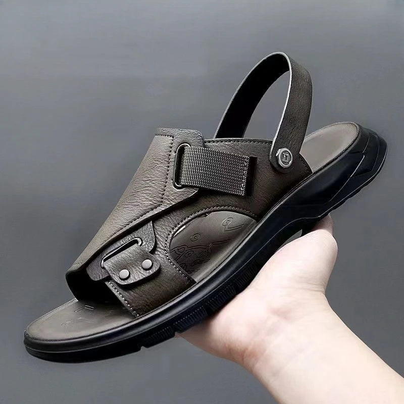 Male Shoe Slippers Genuine Leather Outdoor Trekking Hiking Beach Open Flat Men's Sandal Ankle Wrap Indoor New Arrival Number 41