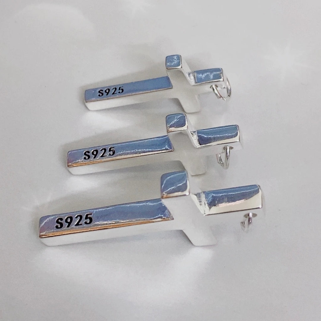 Real Solid 925 Silver Cross Pendant for Men Women Minimalist High Polished Fashion Classic Jesus Christian Prayer Jewelry