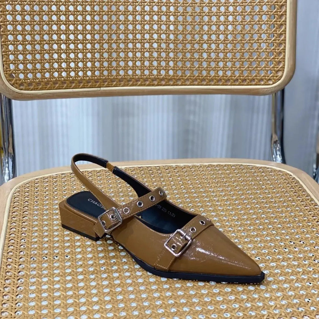 Leather Women's Sandals Outdoor with Low Heels Ladies Shoes Buckles Black Mules 2024 Trending Summer Offers The Best Designer Or