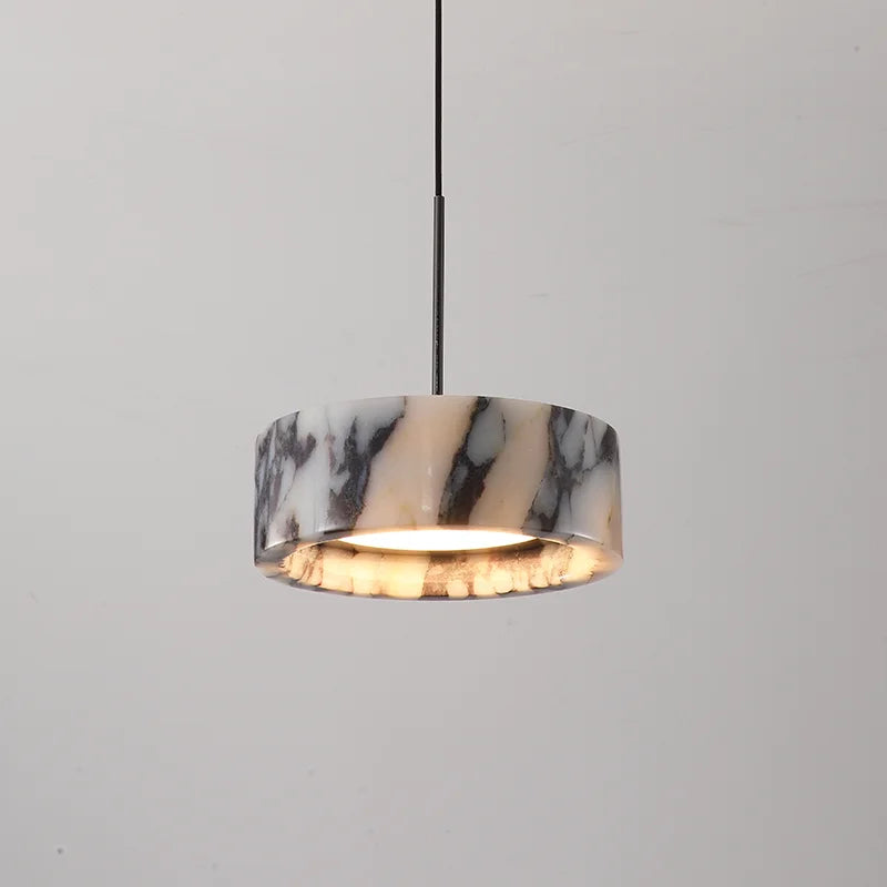 Luxury Black Round Natural Stone Pendant Lamp High-end Bedroom Bedside LED Chandelier Living room Decoration Home Hanging Lights