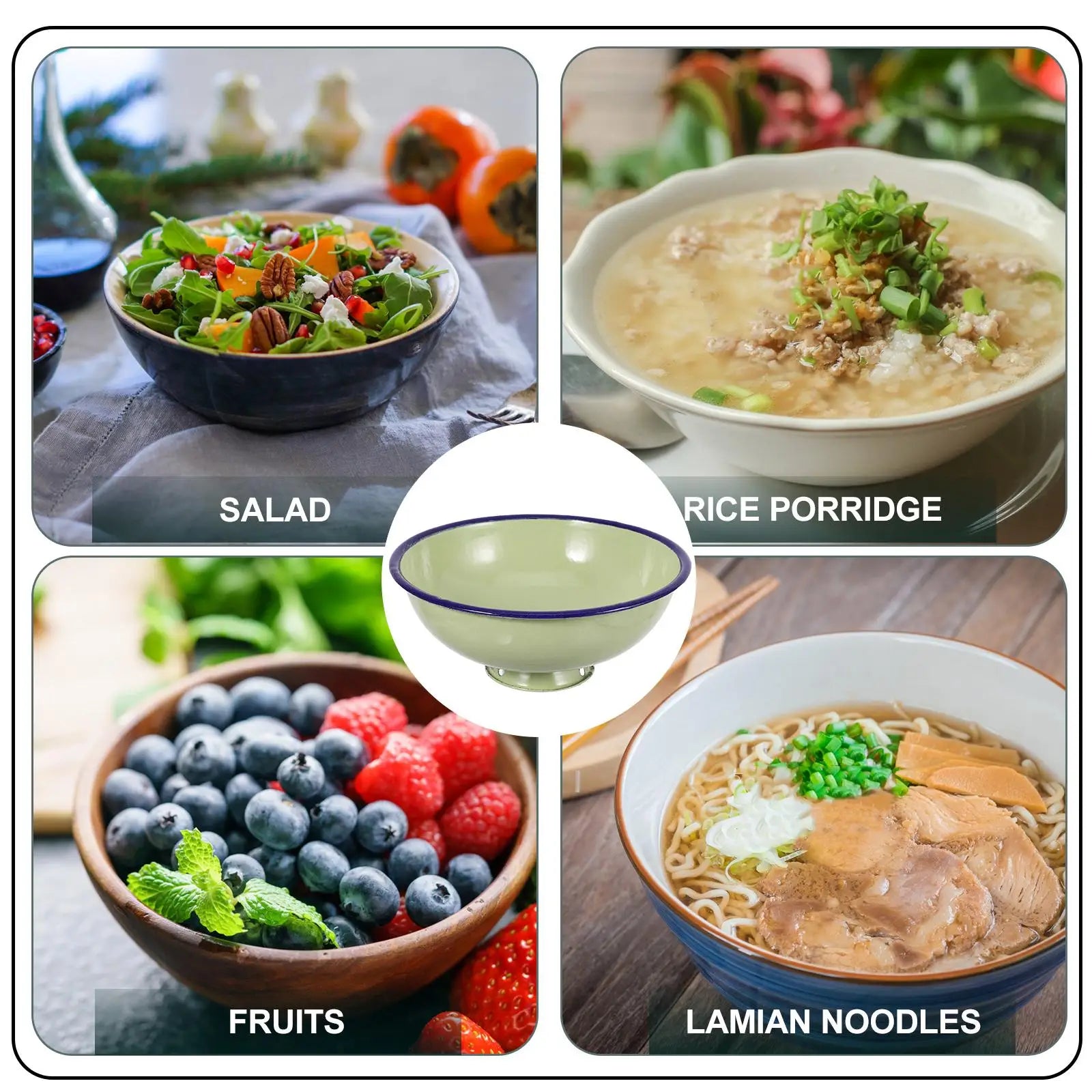 Enamel Bowls Retro Kitchenware Large Capacity Rice Salad Fruit Soup Bowl Vintage Design Classic Color Scheme
