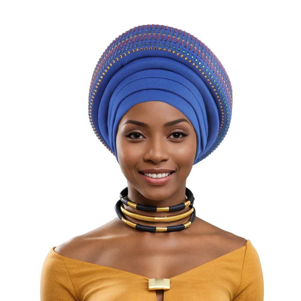 Gele Headtie Already Made African Head Wraps for Women Turban Femme Gelee Nigerian Aso Oke Bonnet Femme Diamonds Headtie 2025