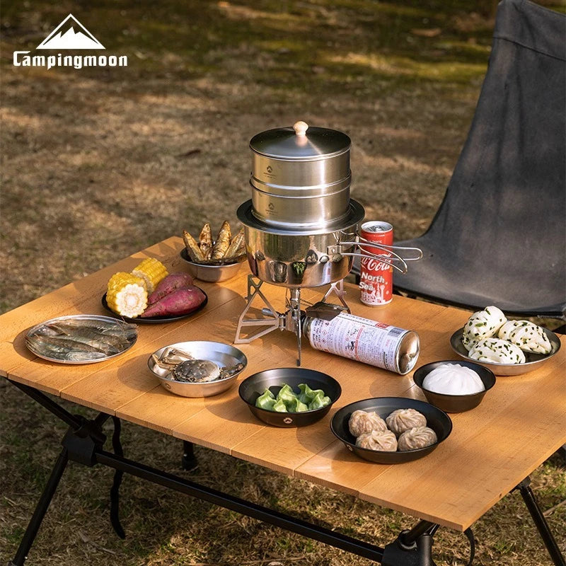 Campingmoon S363-2S Outdoor Cookware Set Stackable Camping Light Weight Causal Stainless Steel Food Steamer for Camping