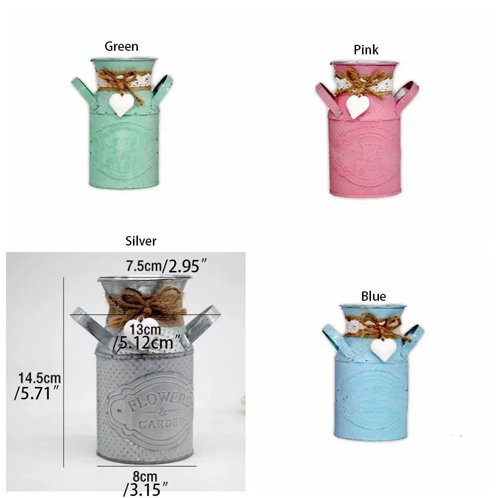 Vintage Shabby Metal Flower Vase Tin Pitcher Jug Plants Wedding Bucket Home Garden Decoration Dining Bar Decoration Iron Crafts