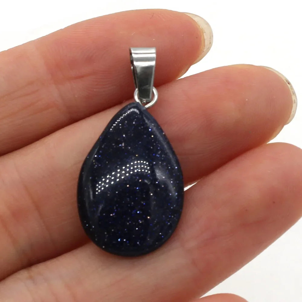 Natural Drop Shape Stone Pendant Crystal Rose Quartz Agate Yellow Jade Opal Malachite Charms for Jewelry Making DIY Accessories