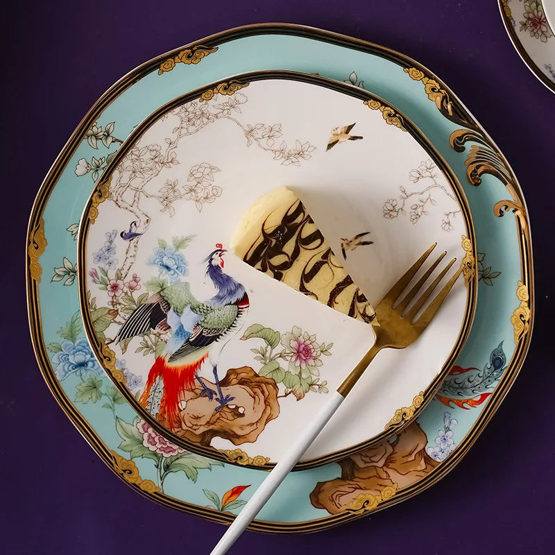 High-end Exquisite Bone China Dinner Plate Gilded Animal Pattern Cooking Dishes Dessert Salad Plate Hotel Kitchen Tableware New