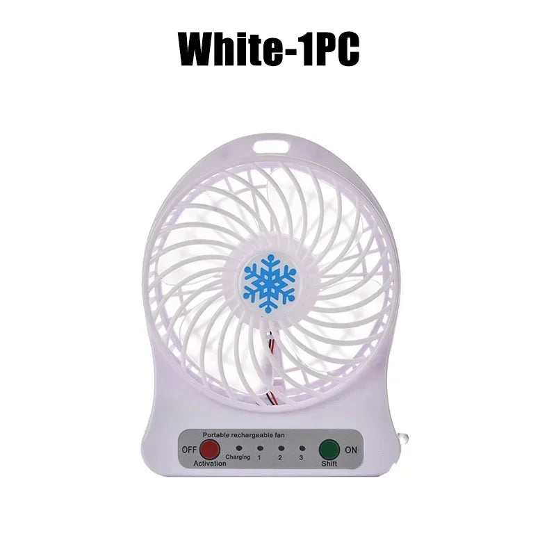 Mini Fan USB Rechargeable 3 Speed Portable Handheld Desktop Quiet Cooling for Office Dorm Camping Outdoor Black Blue White Snowf