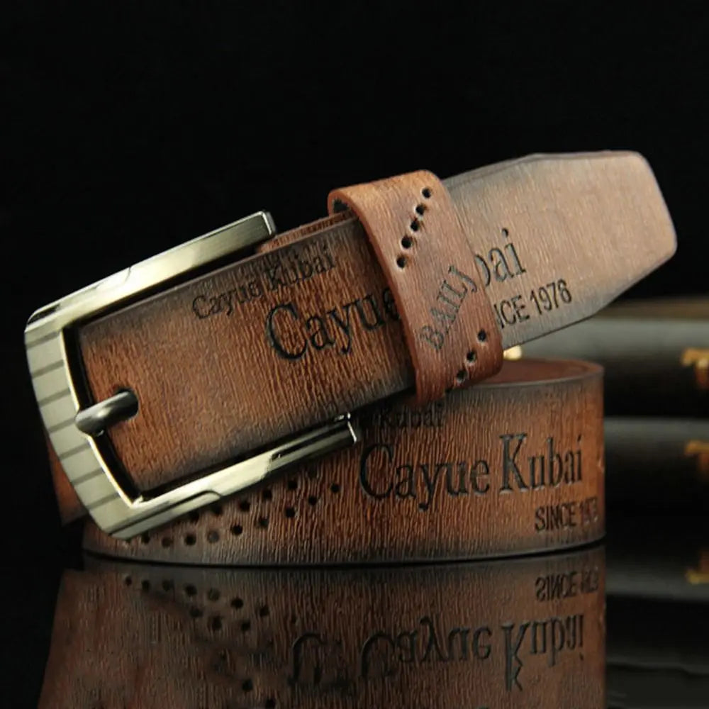 Men's Leather Belt Letter Print Luxury Classic Buckle Business Belts Cowboy Vintage Waistband Alloy Belts Durable