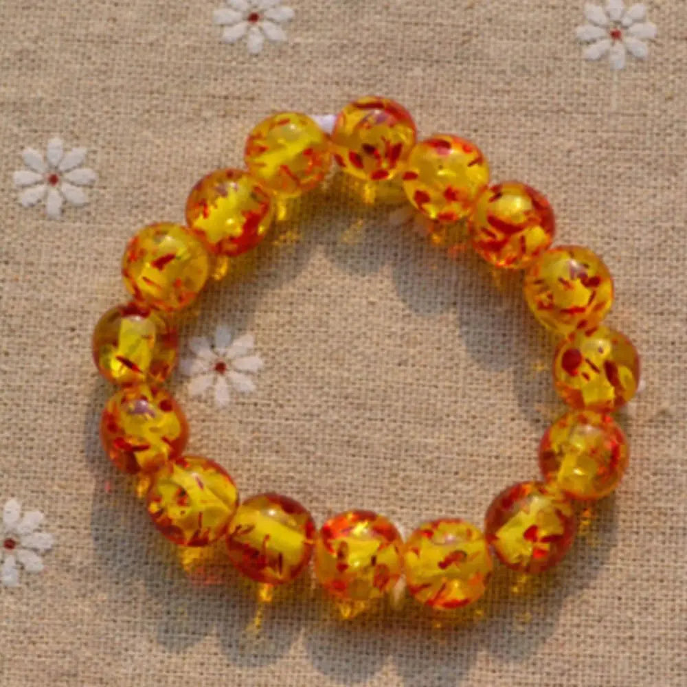 Gift Women Fashion Resin Bangle Natural 10MM Amber Round Elastic Bracelet Bead