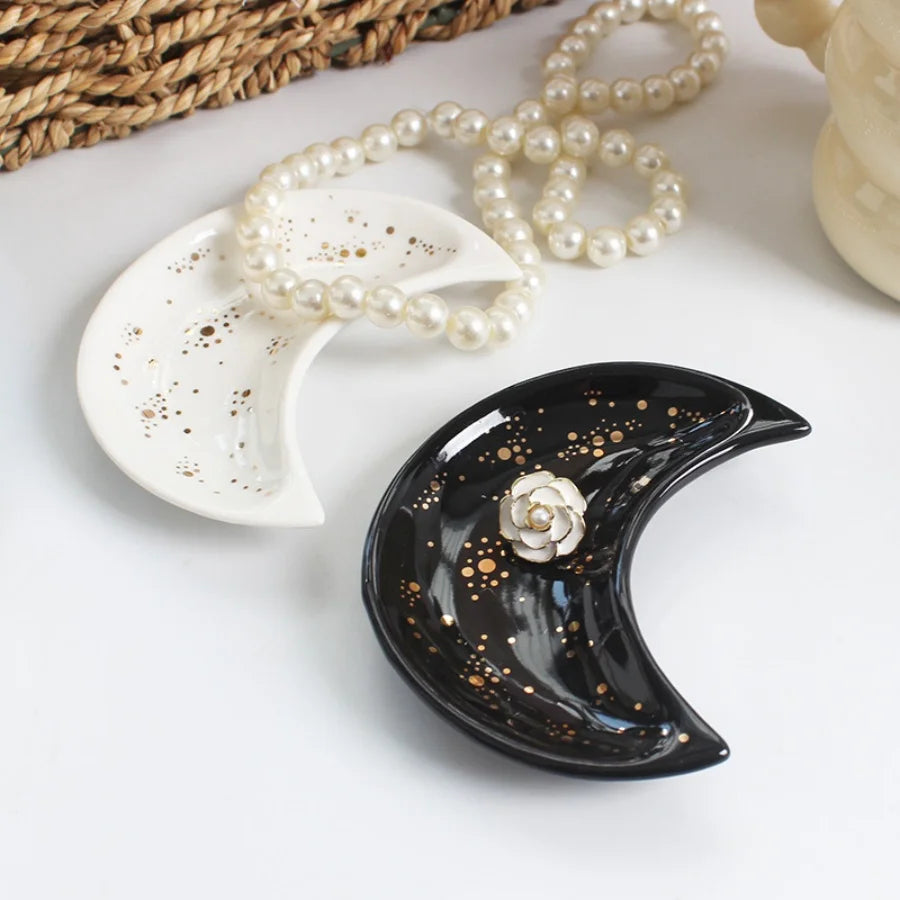 1pc ceramic moon jewelry dish Middle East Arab Ramadan Eid al Fitr storage dish multifunctional dish home decoration ornament