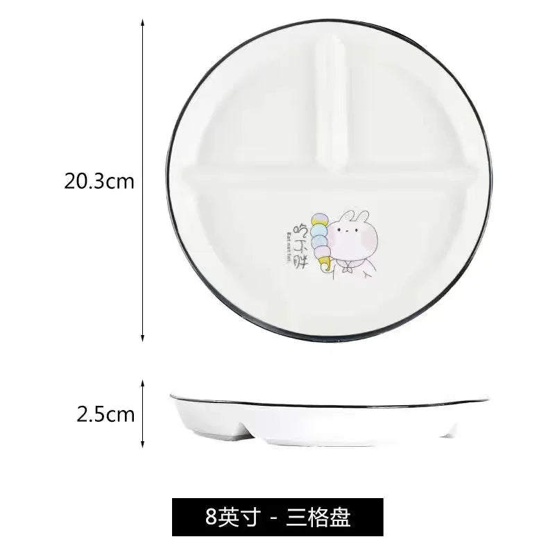Ceramic Plate Cartoon Fat-reducing Sub-plate, Sub-plate, Household Dish Plate, Three-plate Breakfast Plate, Tableware Gift Set
