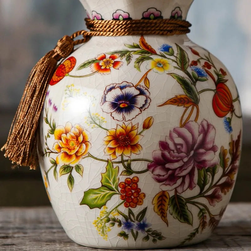 American Retro Ceramic Vase Creative Blessing Bag Style New Chinese Decoration Living Room Dining Table Desktop Small Vase
