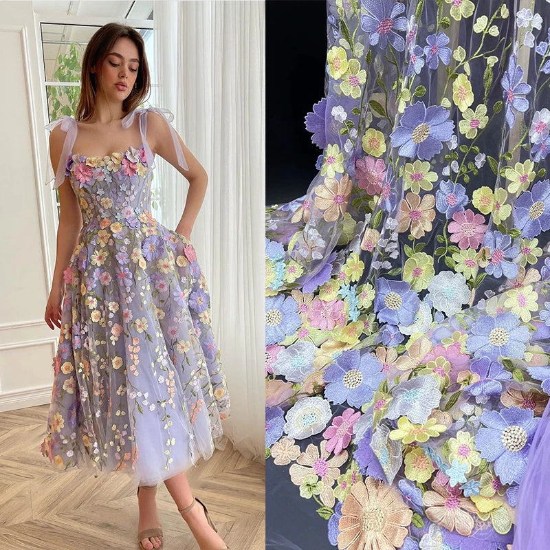 Unilateral embroidered cloth 3D applique embroidered fabric high-end women's dresses wedding dress material