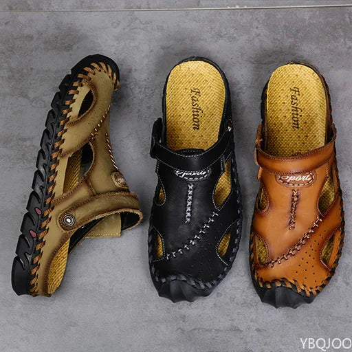 2022 New Summer Men's Sandals Soft Comfortable Breathable Leather Sandals Men Outdoor Beach Sports Sandals Plus Size Men's Shoes