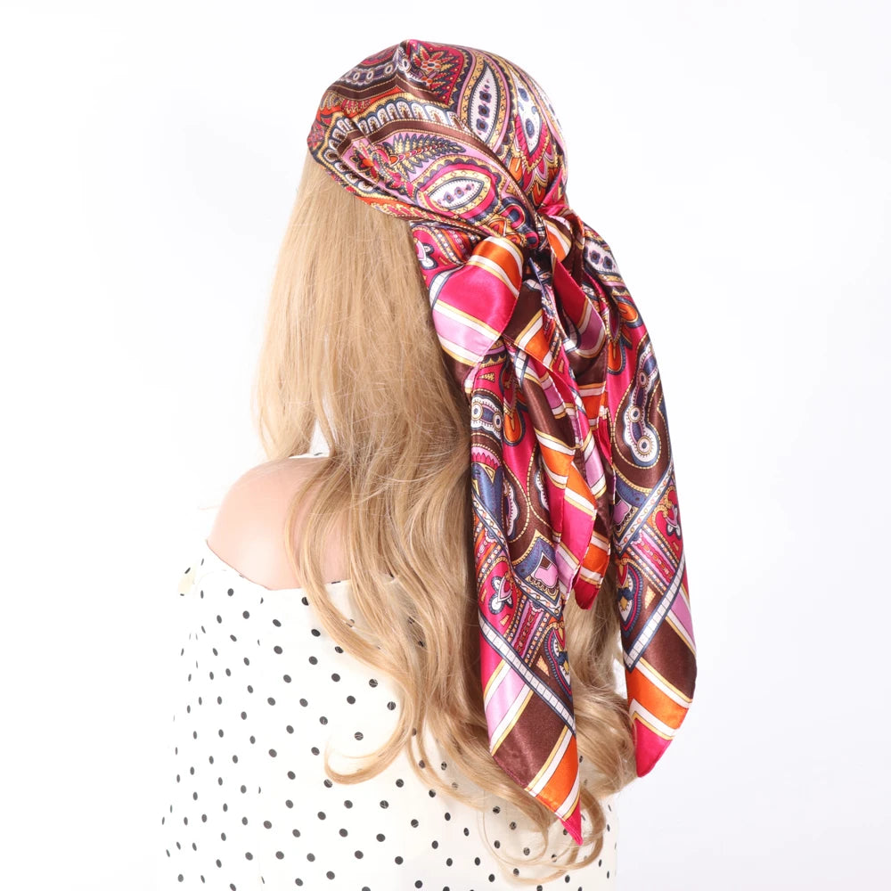 Silk Head Scarf Women Luxury Fashion Hair Scarve Summer Foulard Femme Satin Shawl Kerchief 90cm Square Headscarf Bandana Cheveux