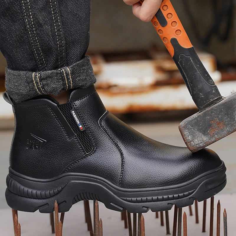 2025 Quality Leather Boots Men Safety Shoes Waterproof Work Boots Safety Steel Toe Shoes Men Puncture-Proof Indestructible Shoes