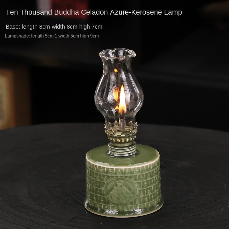 Vintage ceramic oil lamp, old desktop nostalgic butter lamp, home lighting atmosphere decoration ornaments, photography props