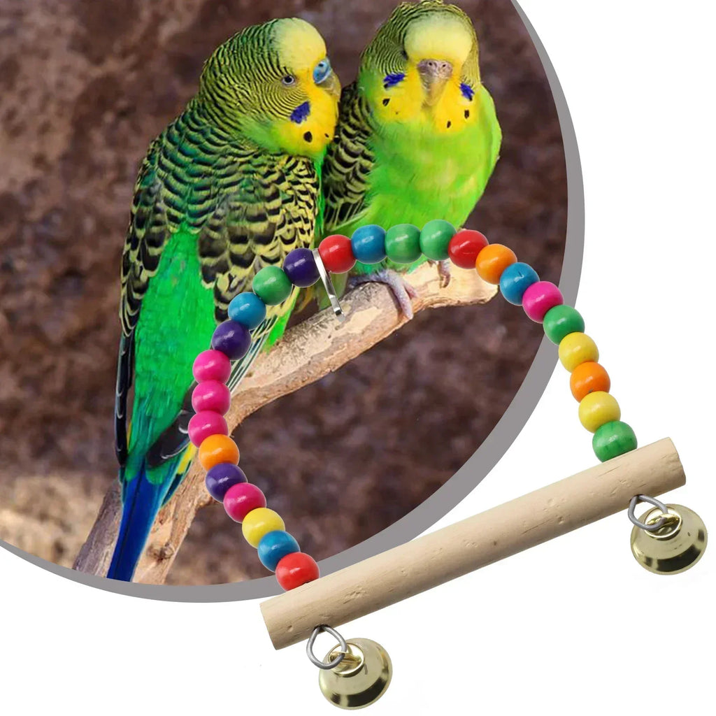 Bird Swing Parrot Cage Natural  Perch With Plastic Beads Bird Set Swing Chewing Training Swing Bird Supplies