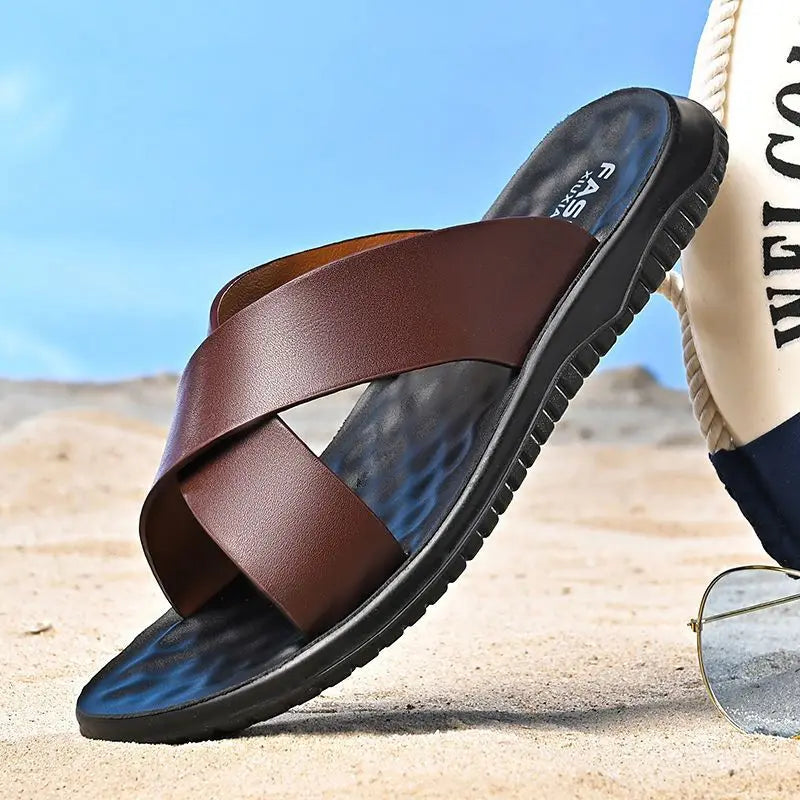 Sandals for Men Slippers Genuine Leather Luxury Brand Fashion New Men Flats Casual Non-slip Beach Sandalia Zapatos Hombre