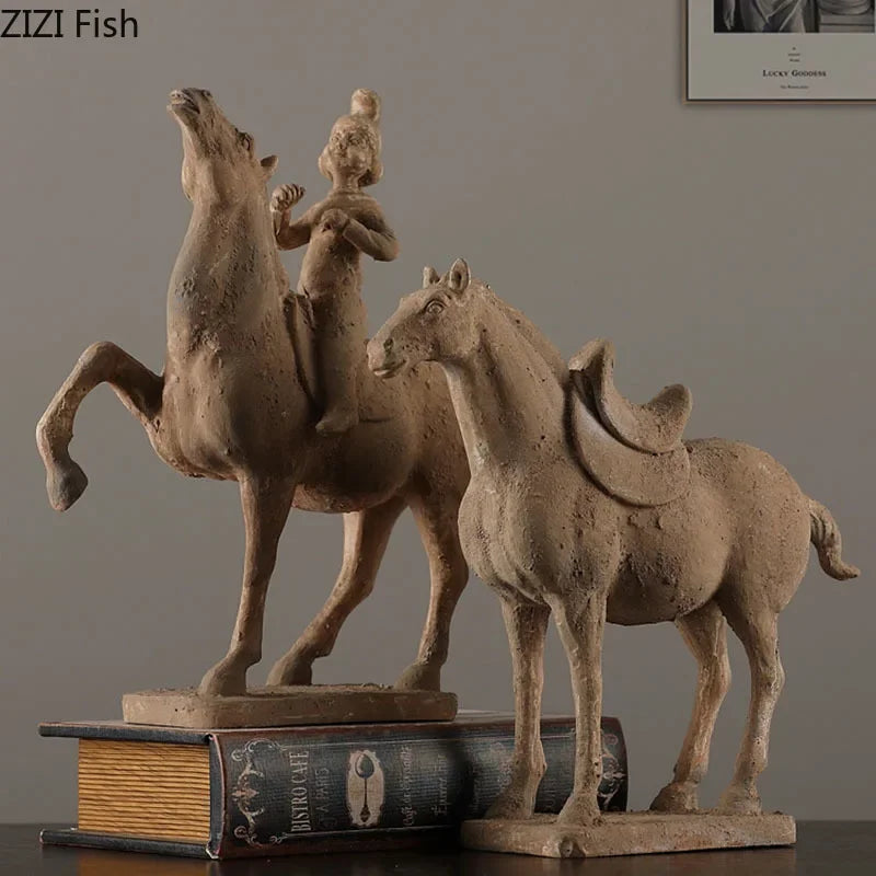 Terracotta Warriors Statue Resin Ornaments Desk Decoration Simulated Unearthed Pottery Horse Sculptures Room Aesthetics Decor