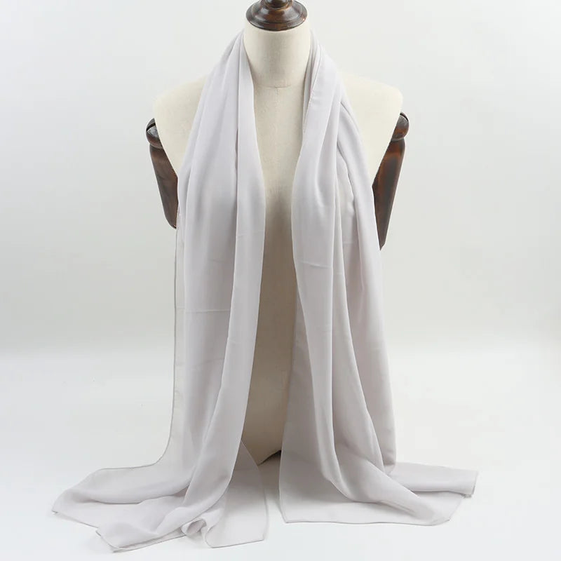Fashion Pearl Chiffon Hijab Shawls Of Muslim Women Solid Color Head Wraps Scarf For Ladies
