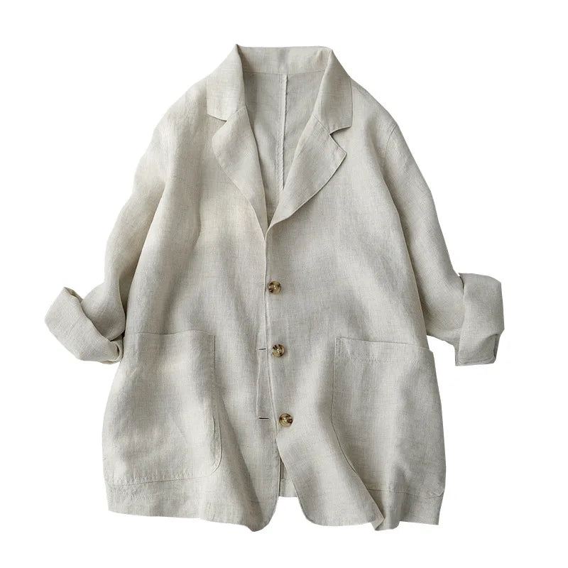 Linen Thin Jacket Women's Spring Loose Fitting Womens Simple Casual Top Western  Clothes Outer Garment Chaquetas Mujer Verano