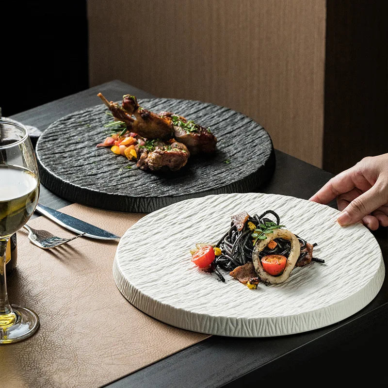 Main Dish Tableware Rock Plate  Stone Grain Ceramic Western Food Steak Plate Japanese Plate Home Western Food Display Tray