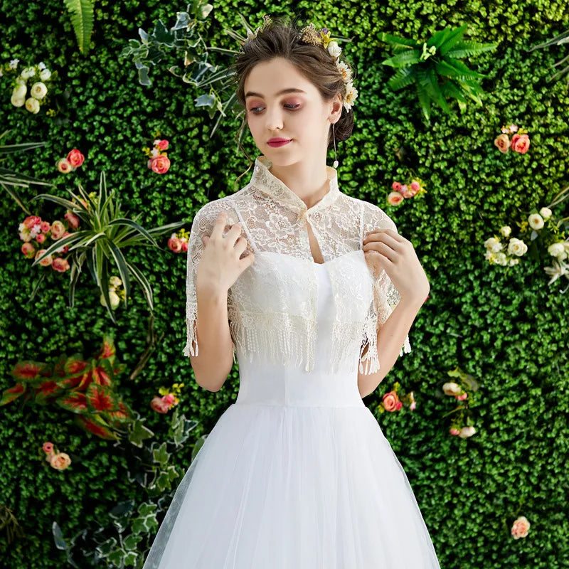 Bride wedding shawl colorful dress with tulle spring and summer thin etiquette shoulder yarn collar multi-color women's cloak