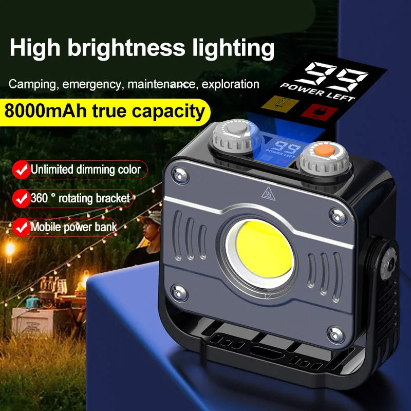 8000mAh Work Floodlight Strong LED COB Camping Tent Lamp Rechargeable Waterproof Emergency Portable Lanterns Stepless Dimming