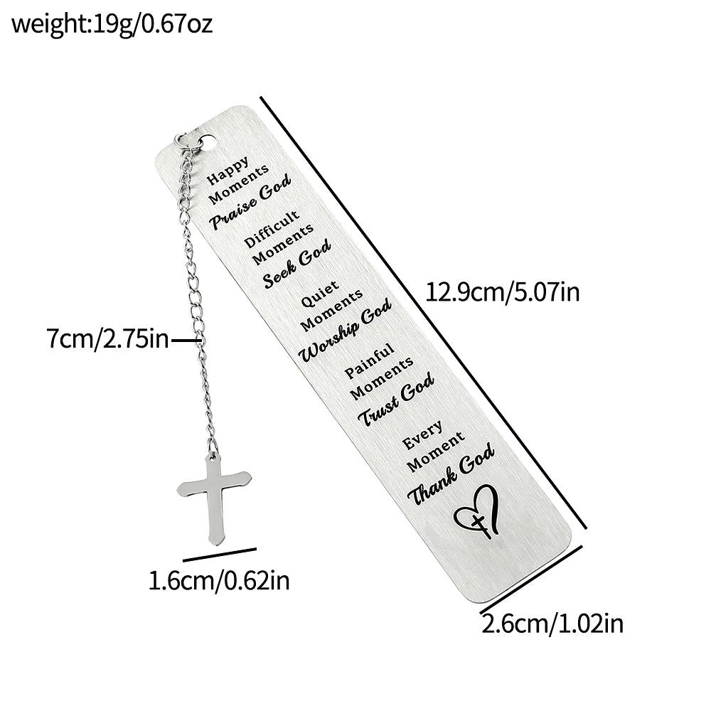 Stainless Steel Bible God Bookmarks with Cross Tassel Book Lover Gifts Reading Supplies Bible Reading Studying Accessories Gifts