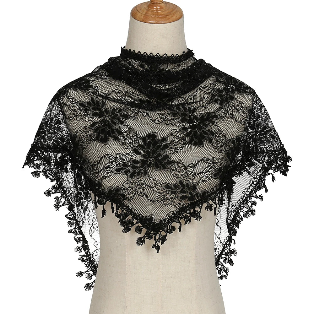 Fashion Embroidery Floral Triangular Veil Lace Shawl For Women Prayer Scarf Wedding Casual Stole Ladies Headband Wraps 145*50cm