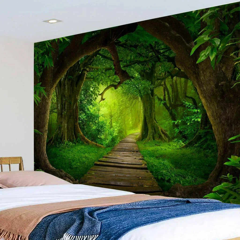 Home Decor Tapestry Beautiful Landscape Sunlight Through Forest  Wall  Sofa Bedroom Dorm