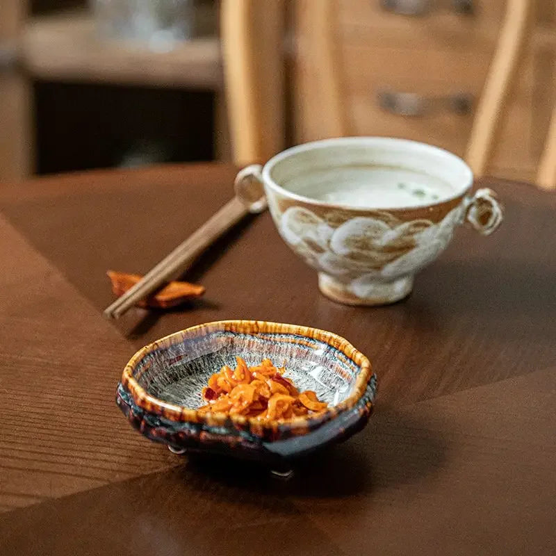 Delicate Dishes Small Dish Shaped High Foot Ceramic Dessert Snack Dish Hot Pot Restaurant Seasoning Dish