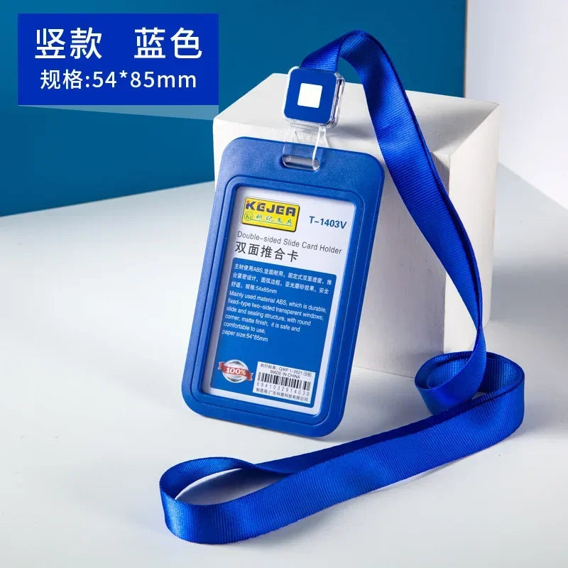 Cards Slots Double-sided Staff Work Card Cover Pass Access Card Holder Name Badge Holder ID Tag Bus Card Sleeve with Lanyard