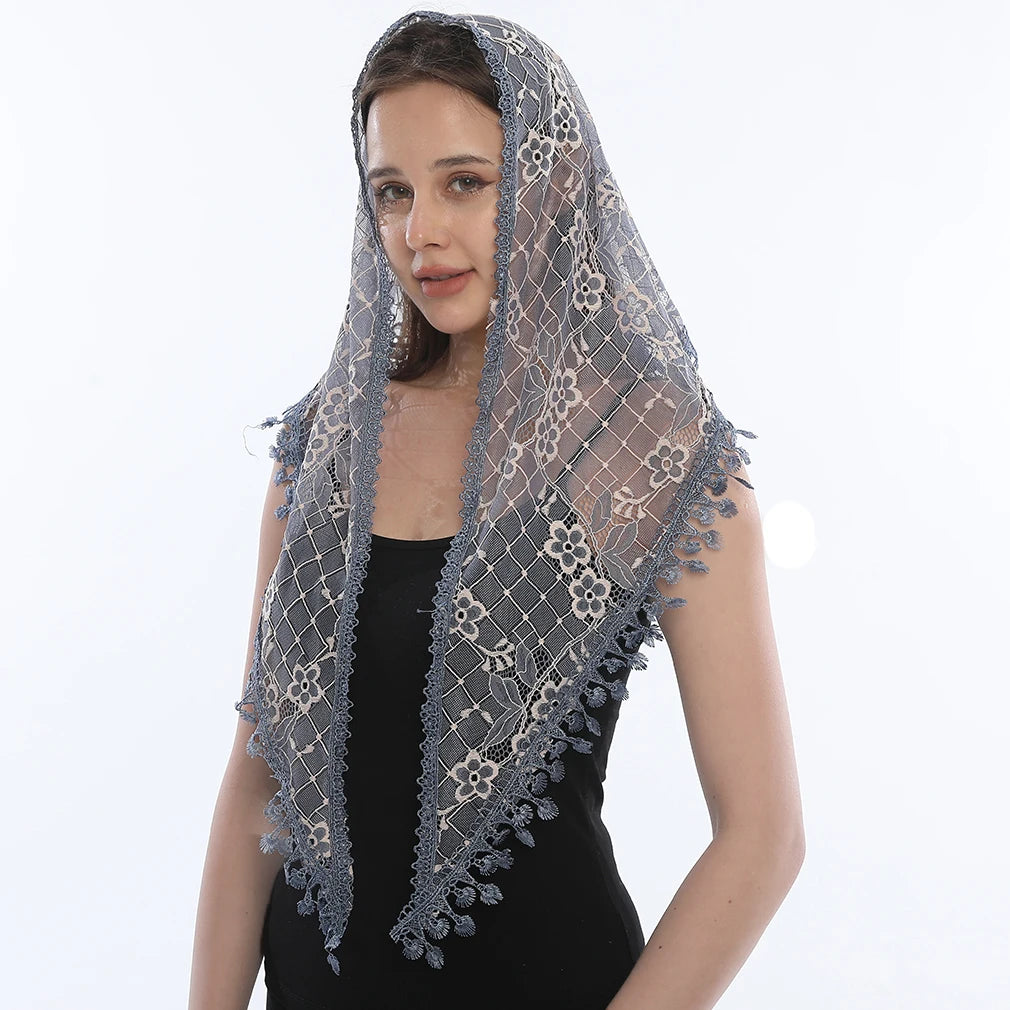 Fashion Church Shawl Lace Veil Polyester Scarf Bandana Church Prayer Wedding Mantilla Chapel White Embroidered Hijab Women Scarf