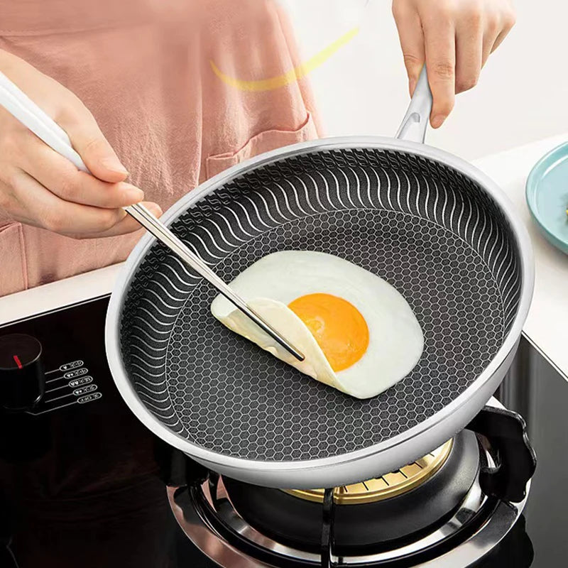 316 Stainless Steel Wok Honeycomb Frying Pan Steak Cooking Flat Bottom Non-Stick Pan Induction Cooker Universal Kitchen Cookware