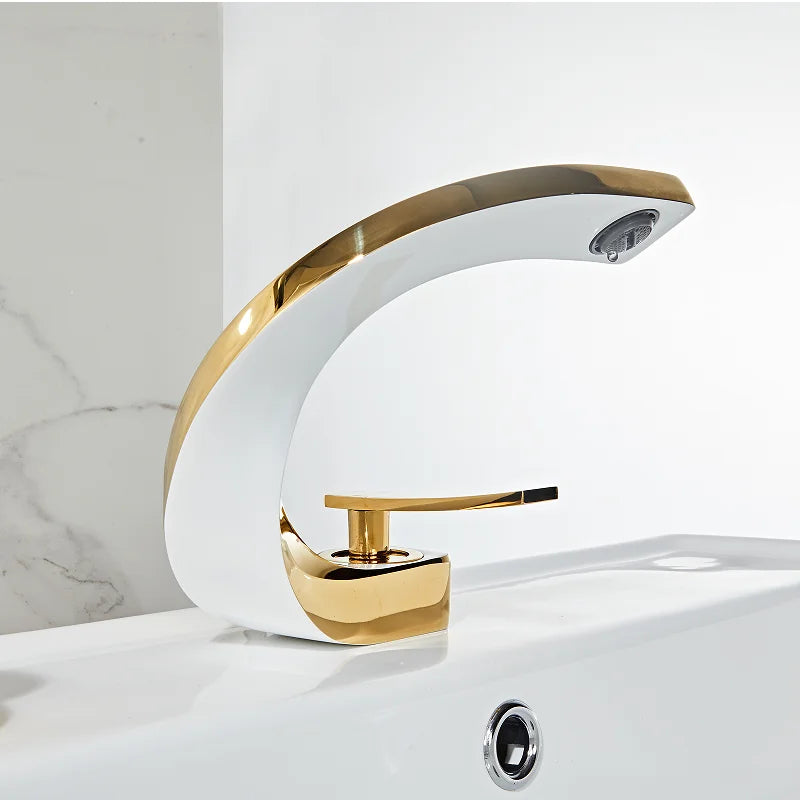Bathroom Faucet Brass Gold White Bathroom Basin Faucet Cold Hot Water Mixer Sink Tap Deck Mounted White Rose Gold Tap