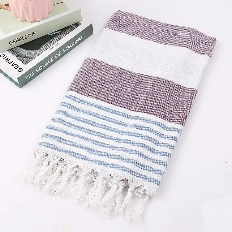 Cotton and Linen Striped Quick-drying Shawl European and American Popular Yarn-dyed Cotton Turkish Beach Towel with Tassels