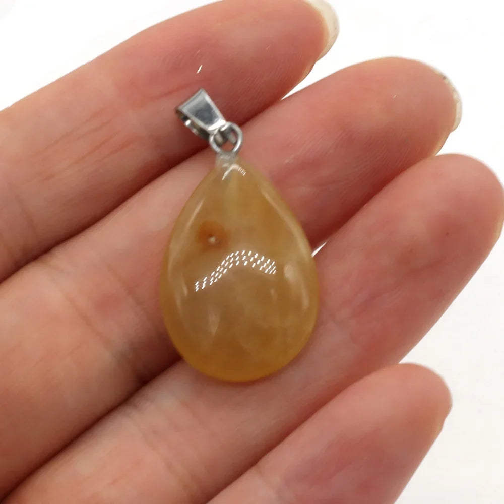 Natural Drop Shape Stone Pendant Crystal Rose Quartz Agate Yellow Jade Opal Malachite Charms for Jewelry Making DIY Accessories