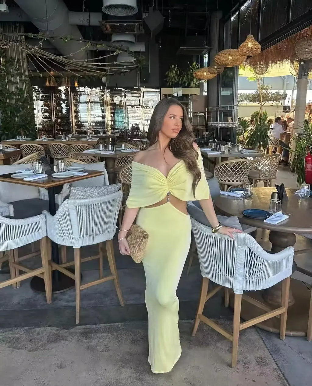 European and American style 2025 new shawl pleated handmade beads sexy backpack hip dress