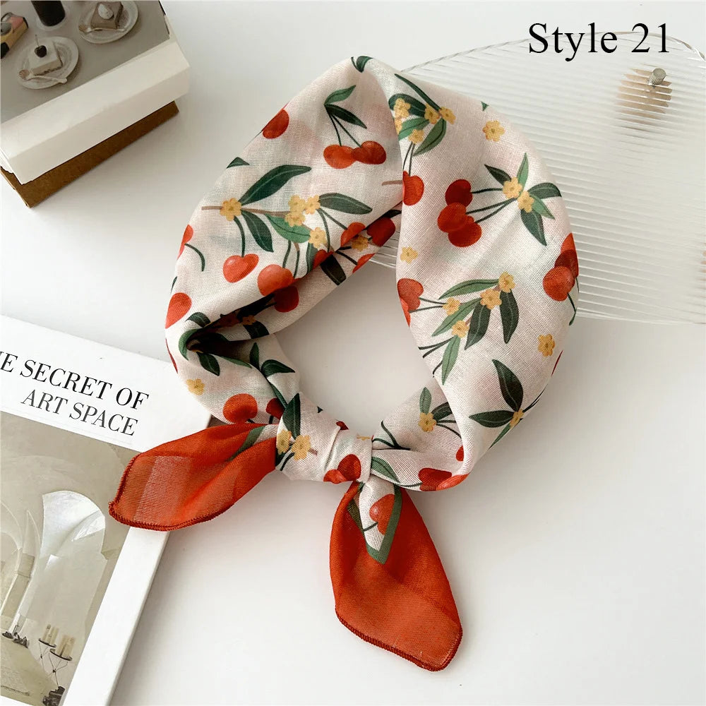 Fashion Cotton Linen Shawl Square Scarf for women sweet Cherry Print Hijabs Ladies Wraps summer sunscreen Bandanas Head scarf