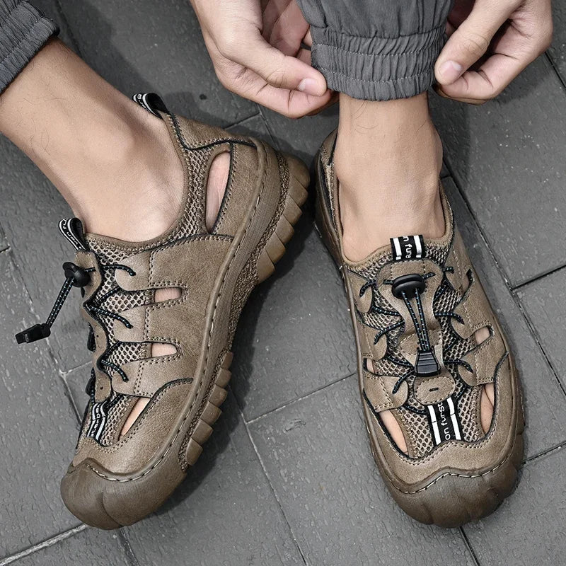 2025 Summer Men Sandals Genuine Leather Mens Casual Shoes Outdoor Men Leather Sandals for Men Beach Shoes Roman mens Shoes