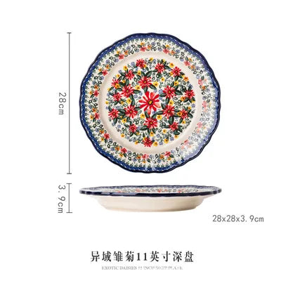 New Ceramic Bowls Polish Style Bakeware Baking Binaural Bowl With Handle  Tableware Salad Dessert Steak Pasta Plate