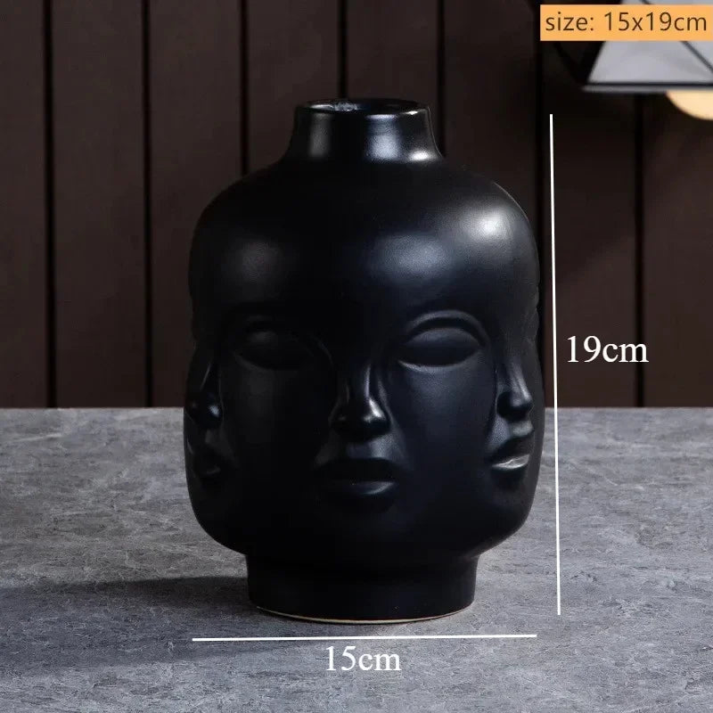 Ceramic Candlestick Art Vase Sculpture Crafts Human Face Flower Pot Handmade Garden Storage Flower Arrangement Home Decors