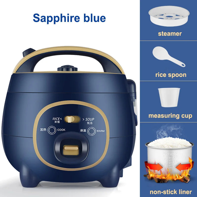 2 IN 1 1.8L Small Rice Cooker Multi-function Stew Pot Household Non-stick Inner Pot Electric Cooking Pot with Steamer