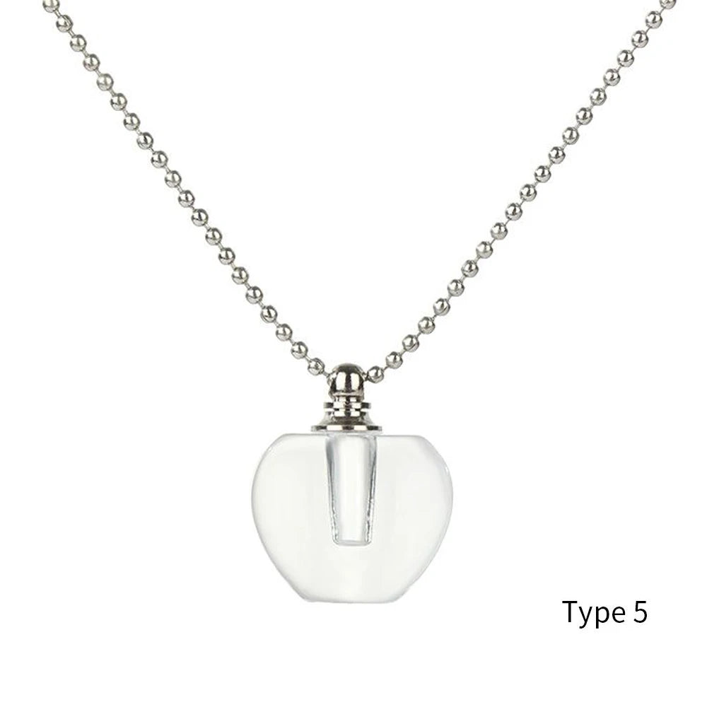 Natural Stone Perfume Bottle Necklace Amethysts Quartz Water Drop Pendant Necklace Crystal Essential Oil Diffuser Vial Jewelry