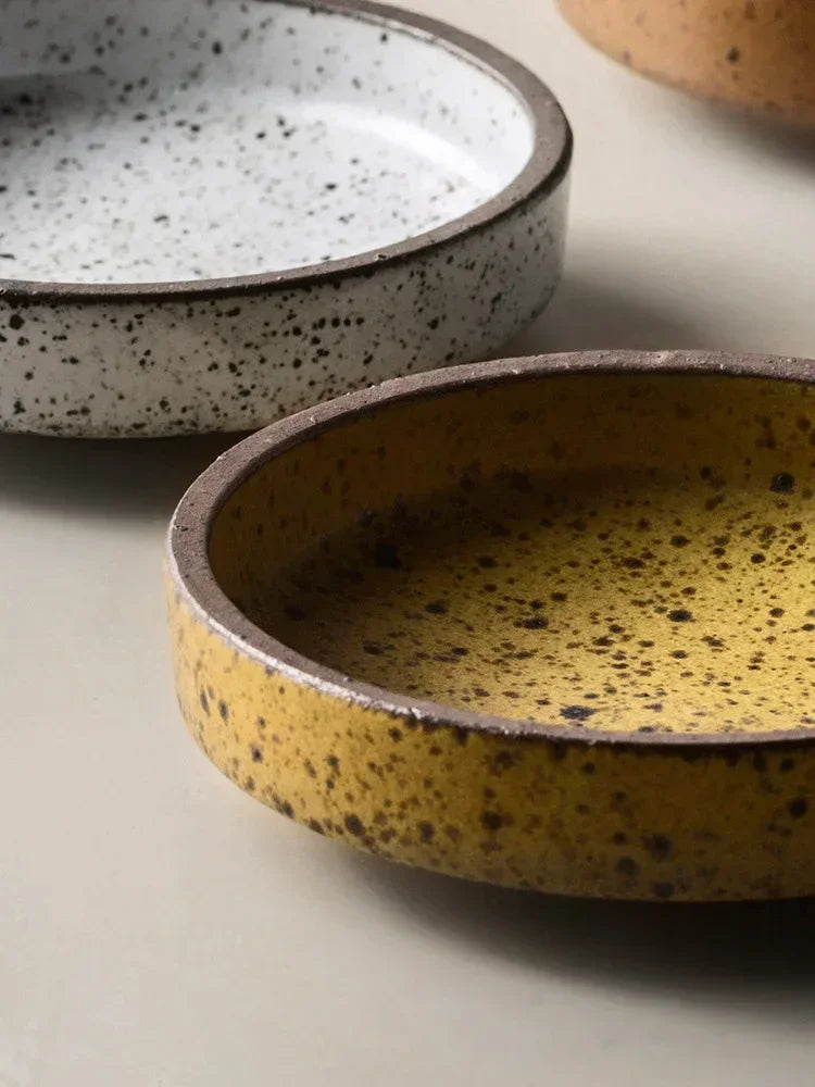 Retro Ceramic Round Sauce Dish Hot Pot Seasoning Dipping Plate Bowl Small Flavor Plates Creative Snack Vinegar Soy Sauce Dishes